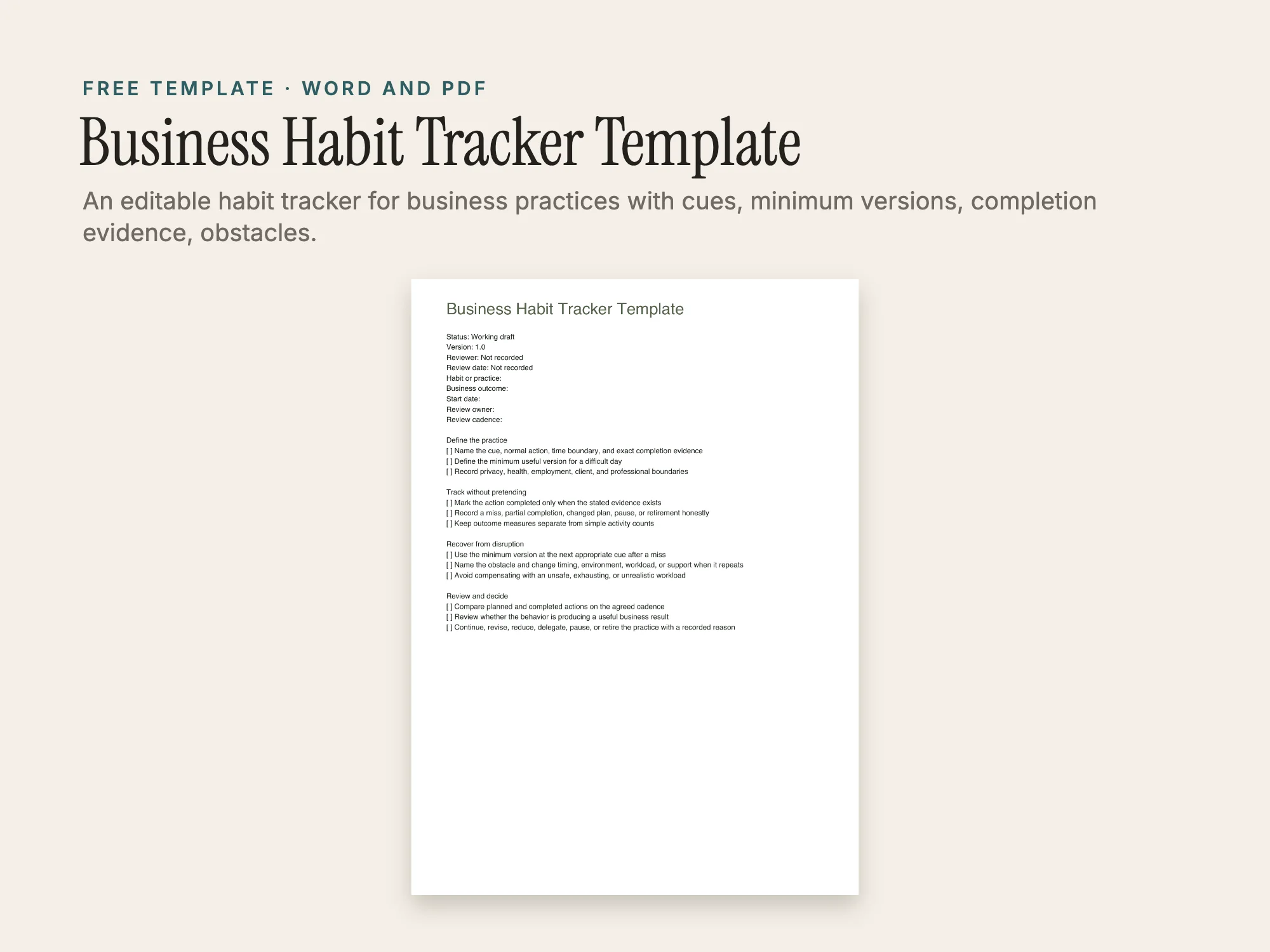 Cover of the Business Habit Tracker Template