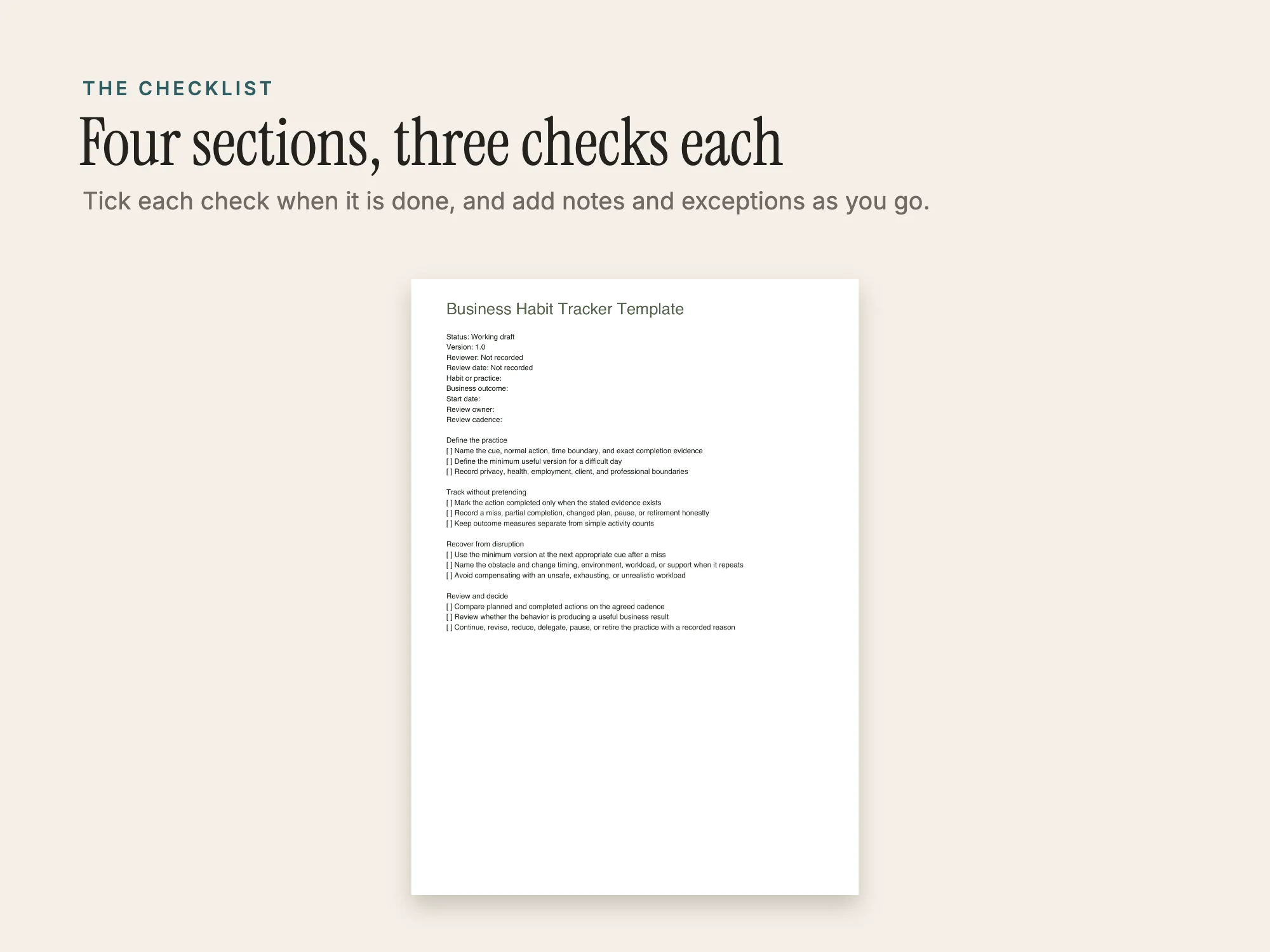 Business Habit Tracker Template: The checklist