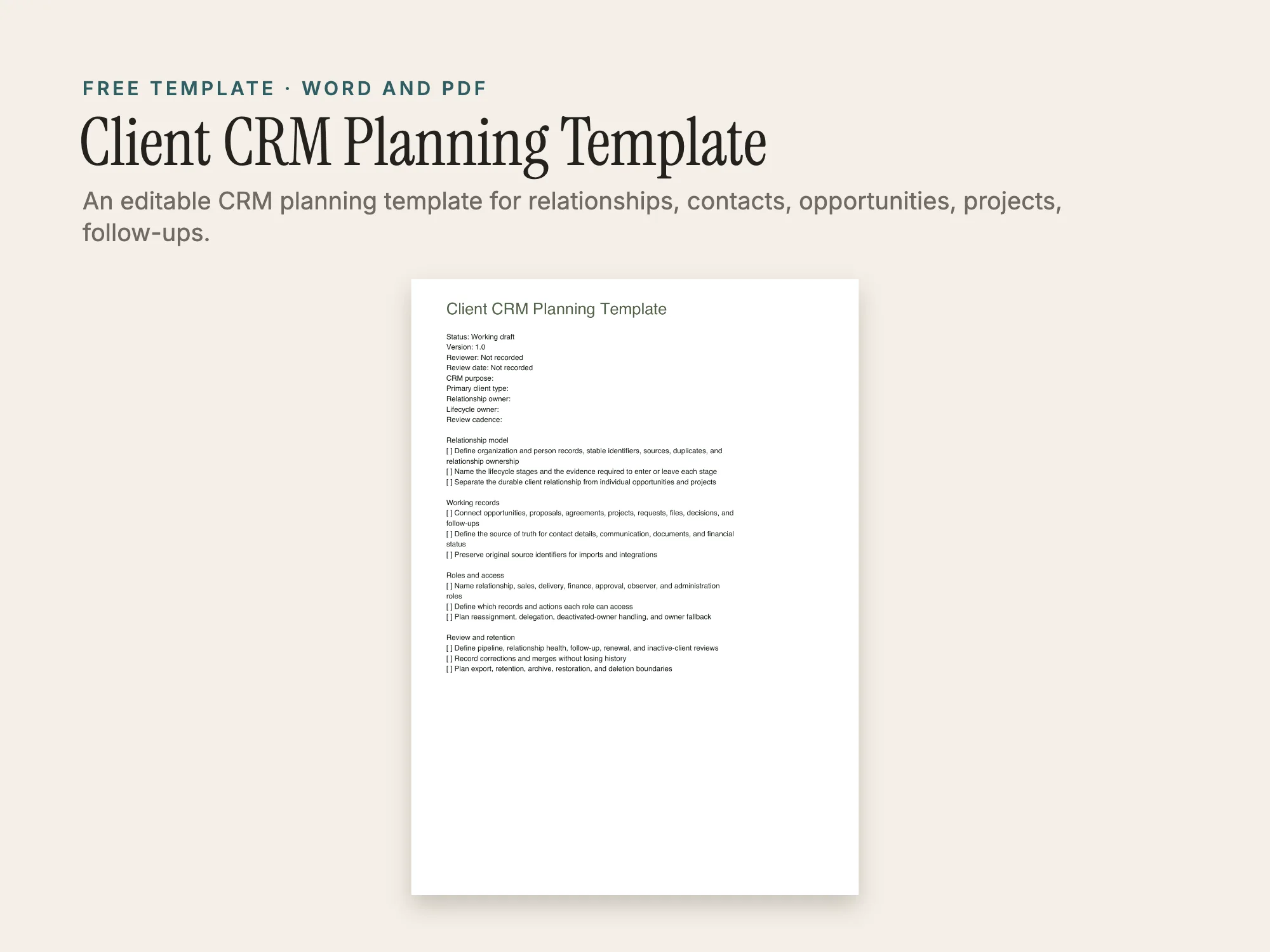 Cover of the Client CRM Planning Template