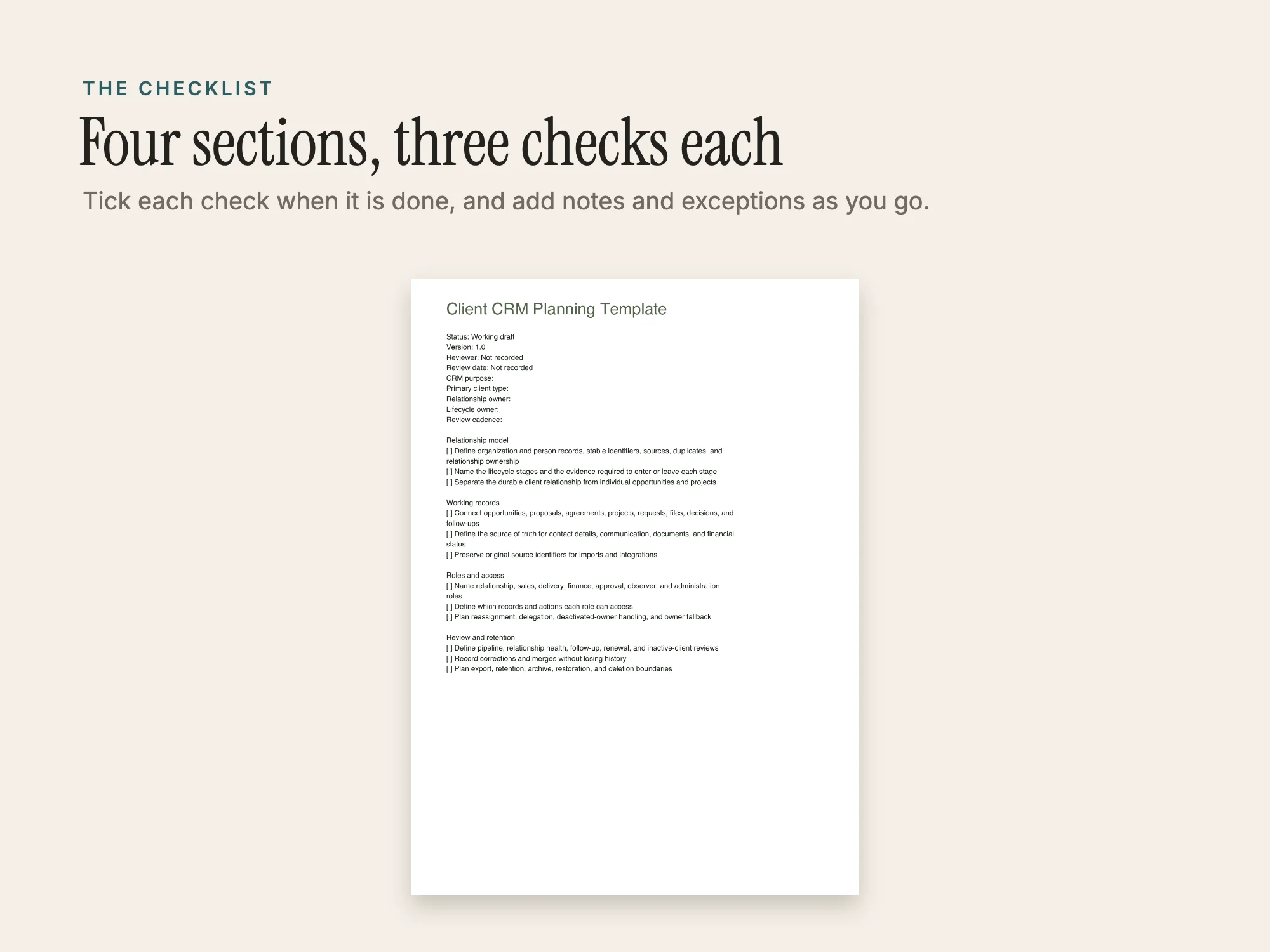 Client CRM Planning Template: The checklist