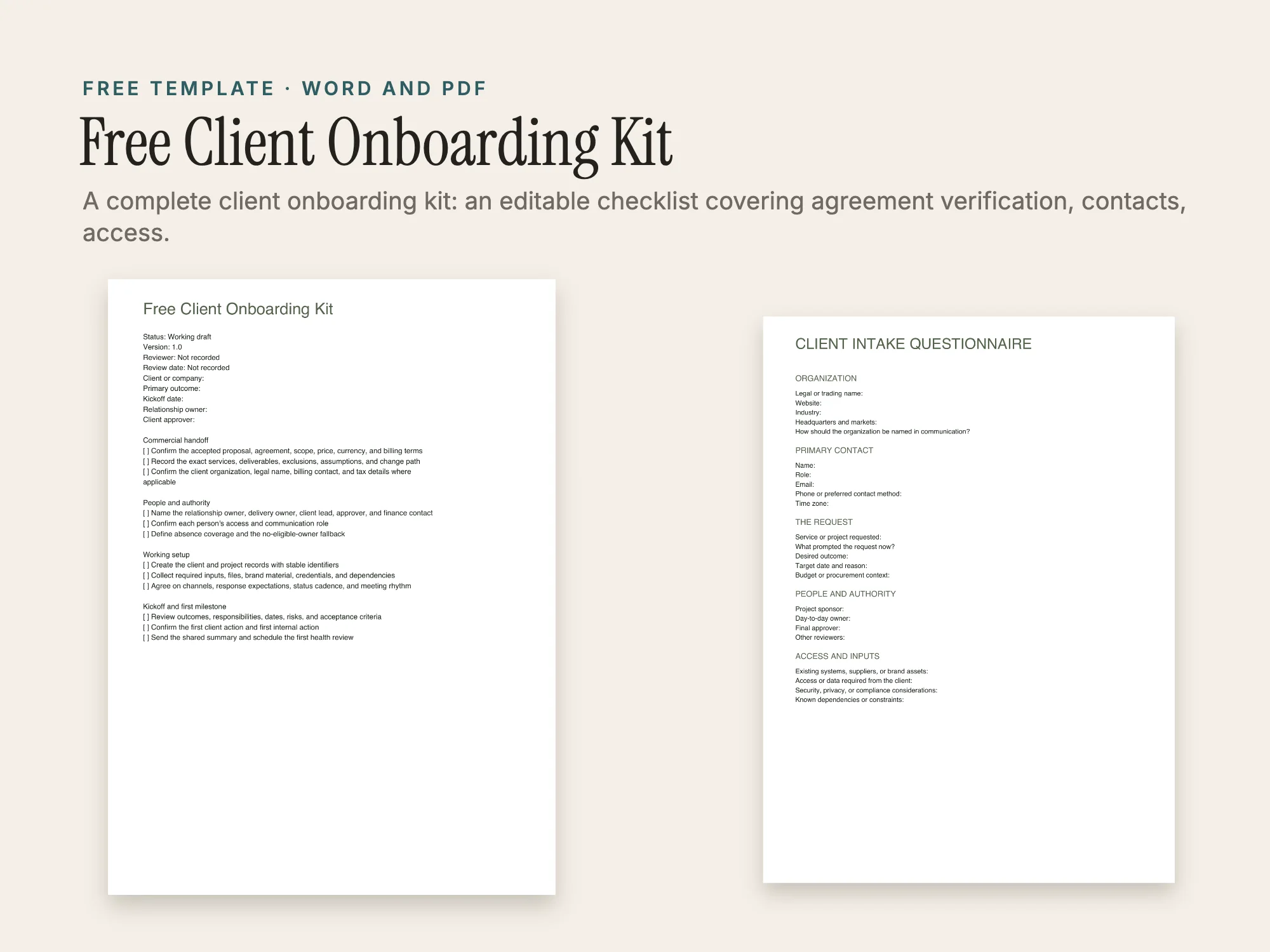 Cover of the Free Client Onboarding Kit