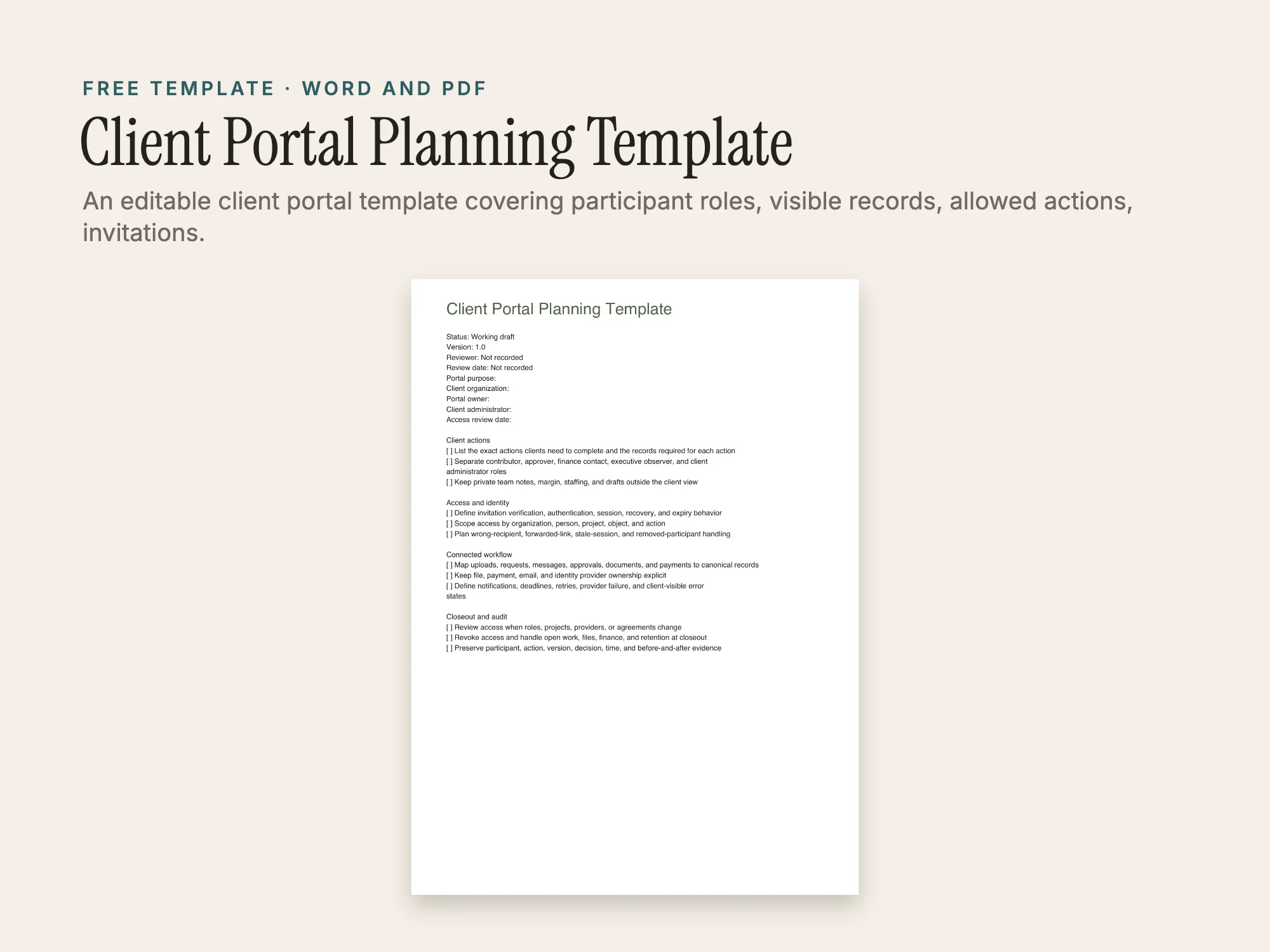 Cover of the Client Portal Planning Template