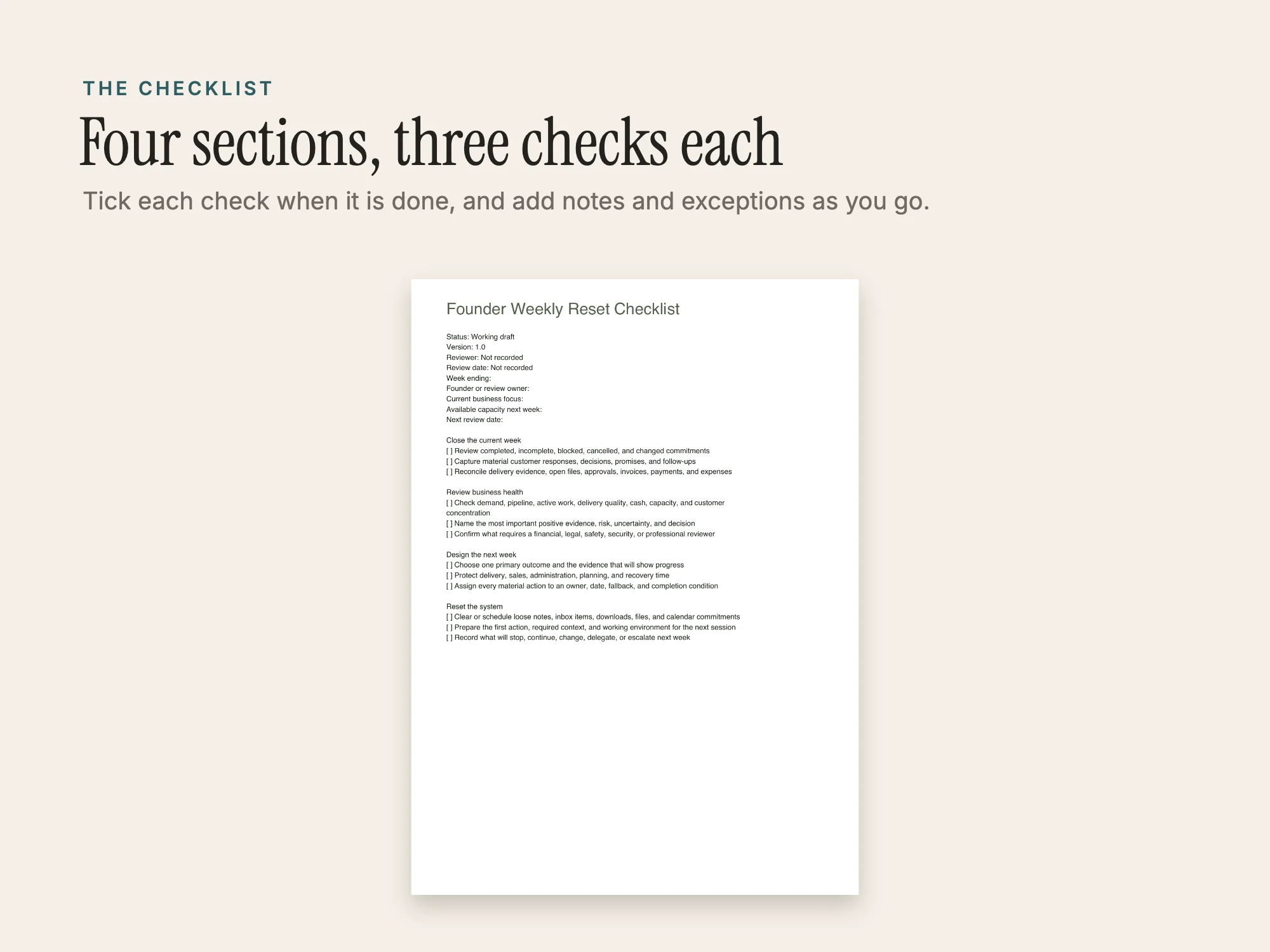Founder Weekly Reset Checklist: The checklist