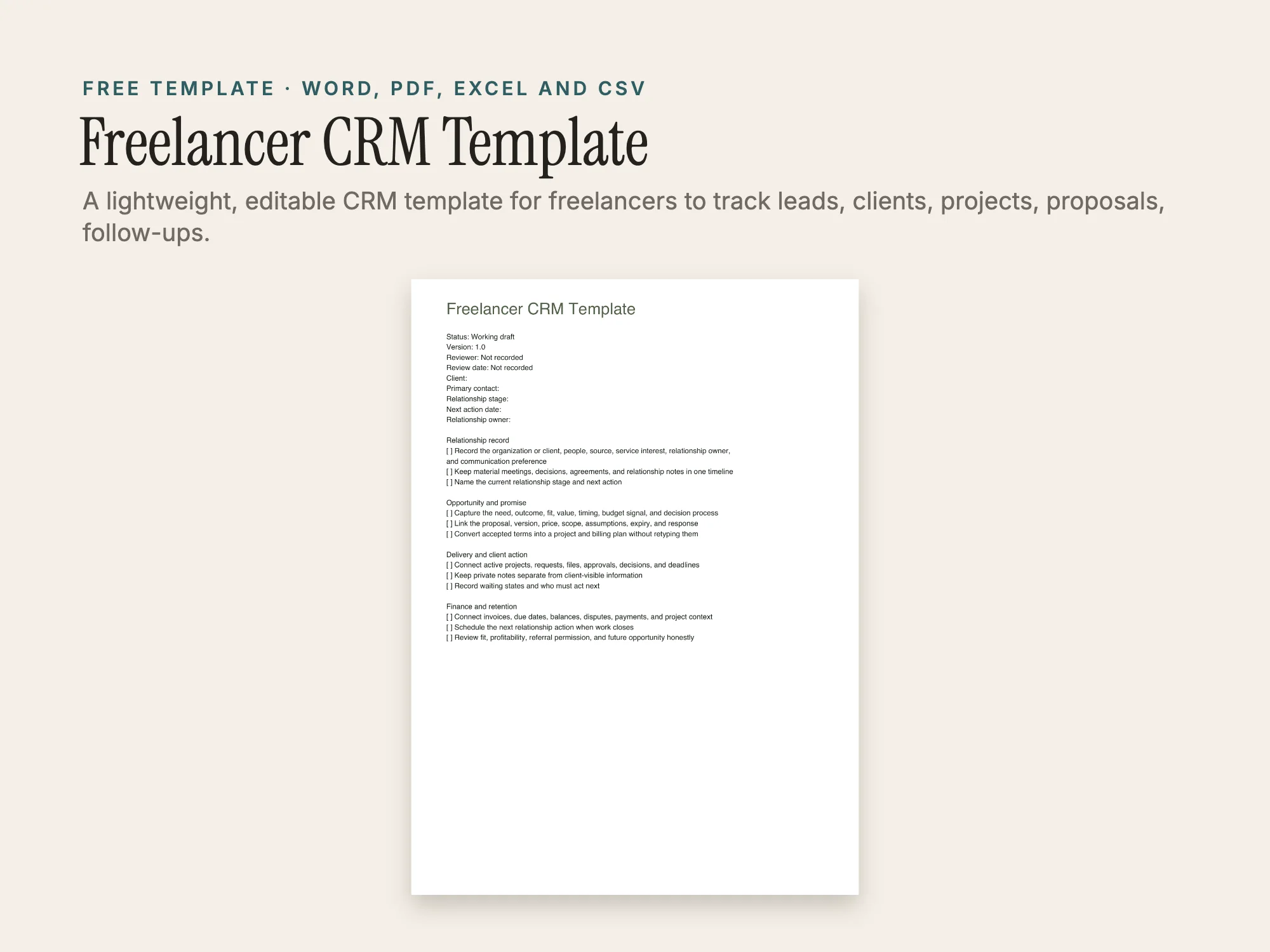 Cover of the Freelancer CRM Template