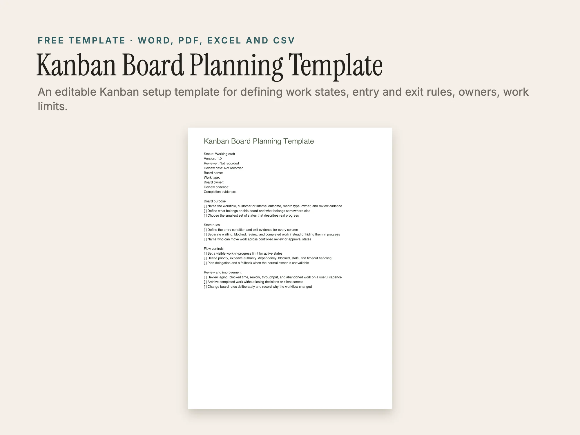 Cover of the Kanban Board Planning Template