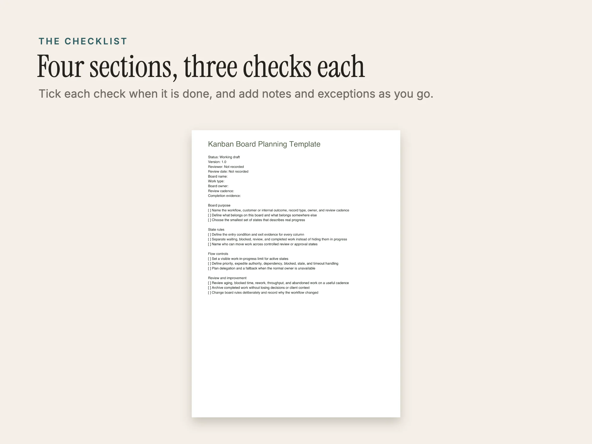 Kanban Board Planning Template: The checklist
