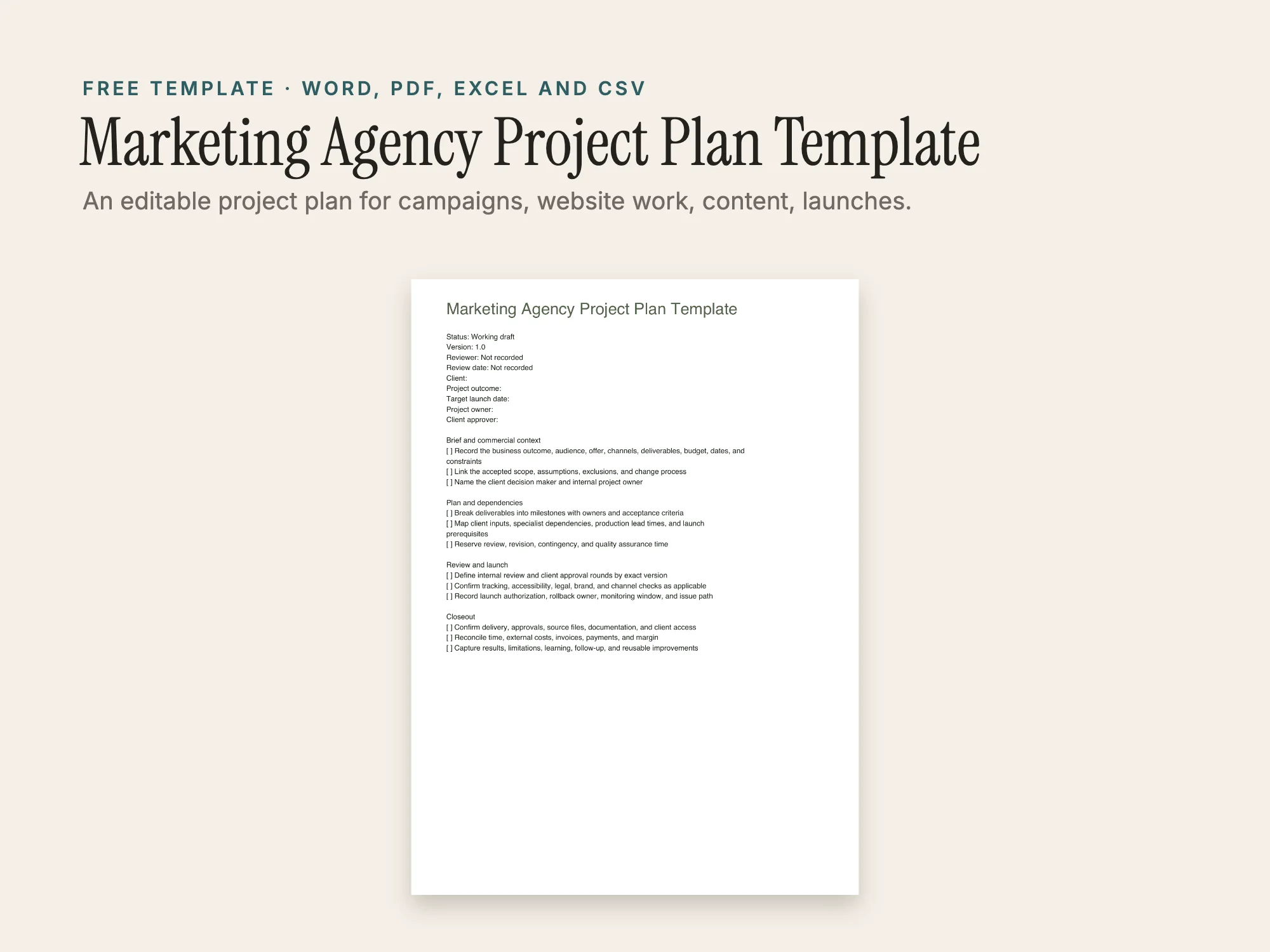 Cover of the Marketing Agency Project Plan Template