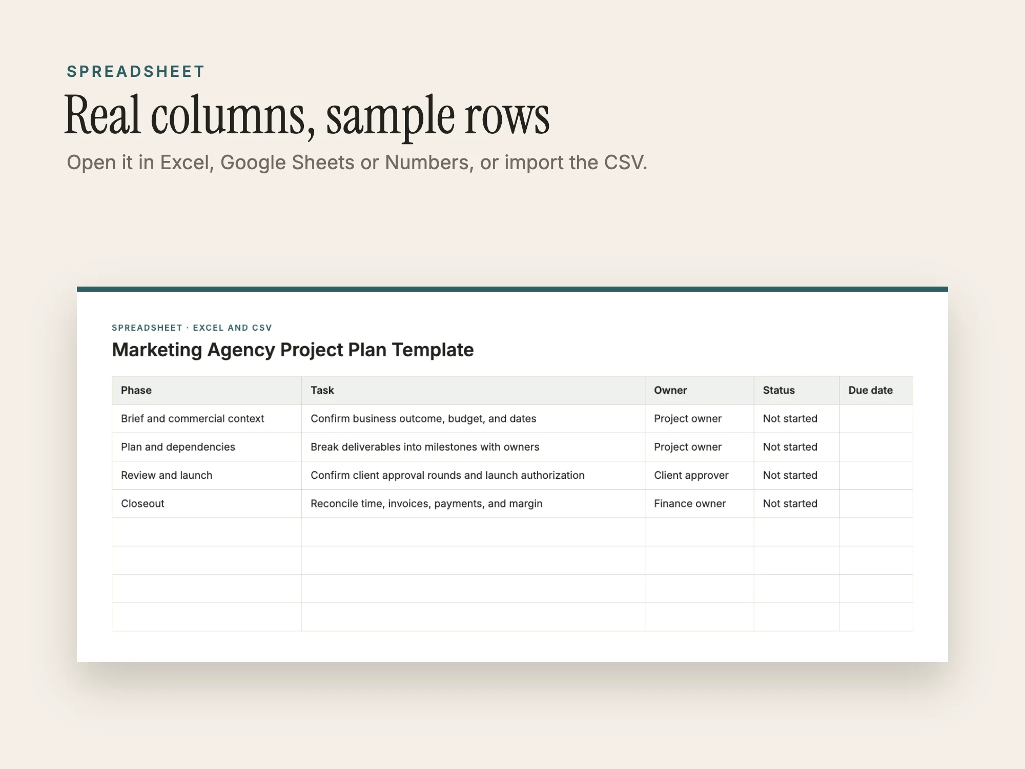 Marketing Agency Project Plan Template: Spreadsheet