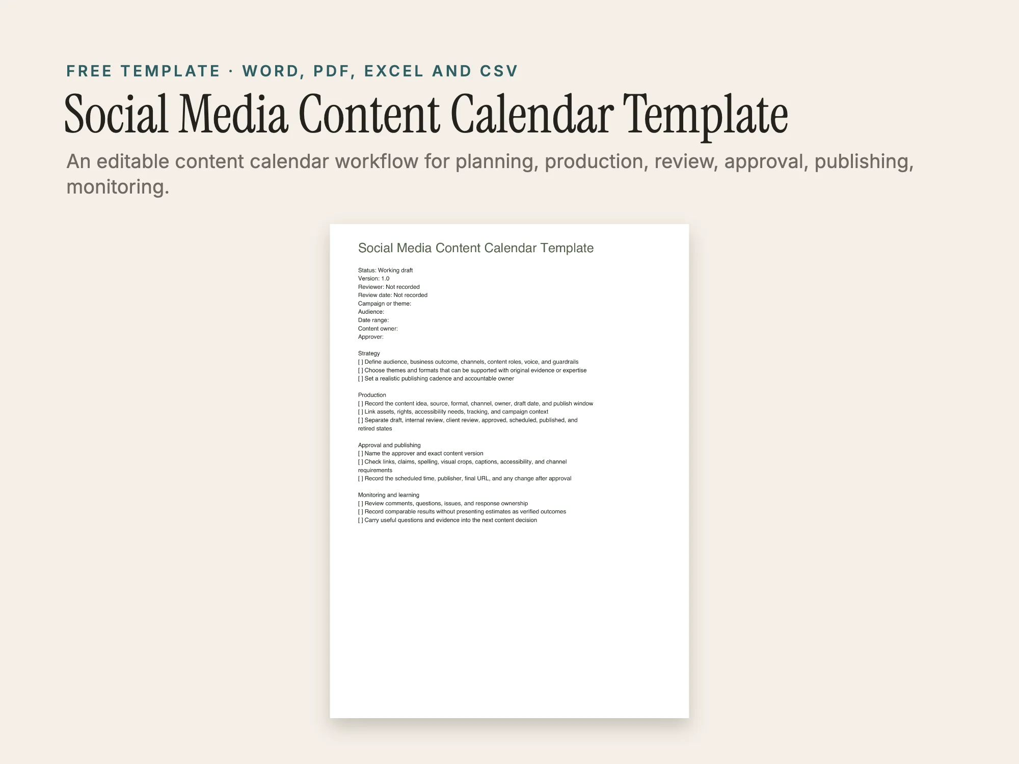 Cover of the Social Media Content Calendar Template