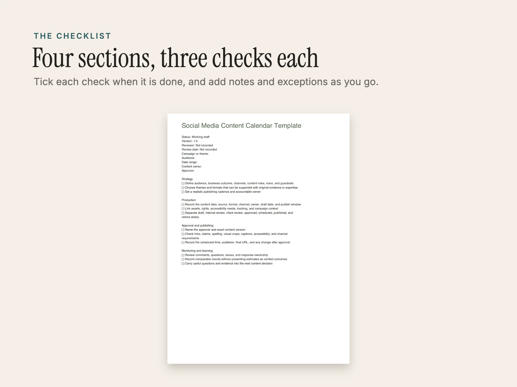 Social Media Content Calendar Template: The checklist