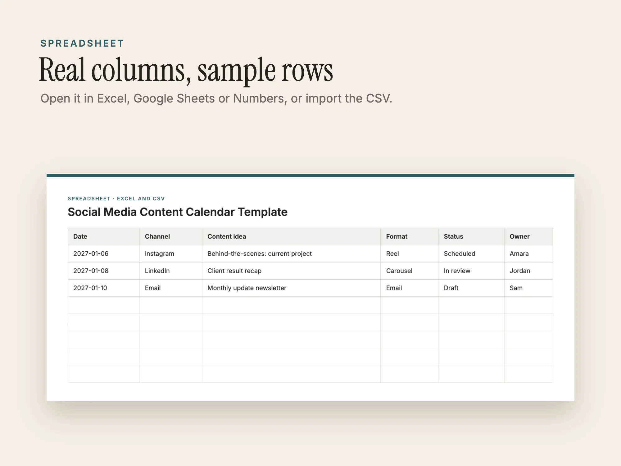 Social Media Content Calendar Template: Spreadsheet